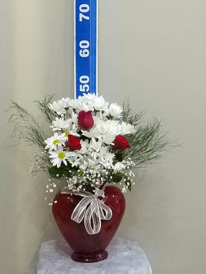 ısparta kalp vazoda papatya, 3 gül