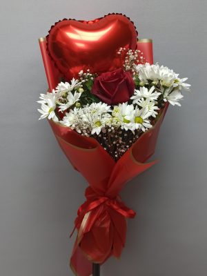 Kalpli Balonlu Papatya & Gül Buketi