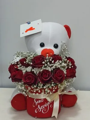 Pelüş Ayıcık ve 10 gül